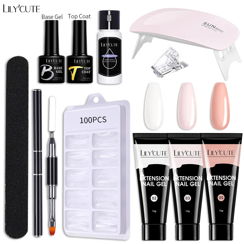 LILYCUTE Set Manicure 15ML cu Gel pentru Extensii Unghii și Lampă UV