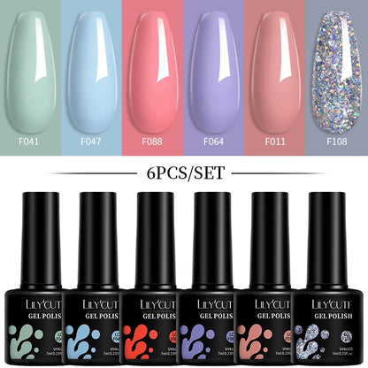 Set 6 Piese Oja Gel Termica LILYCUTE 7ML Serie Roșie