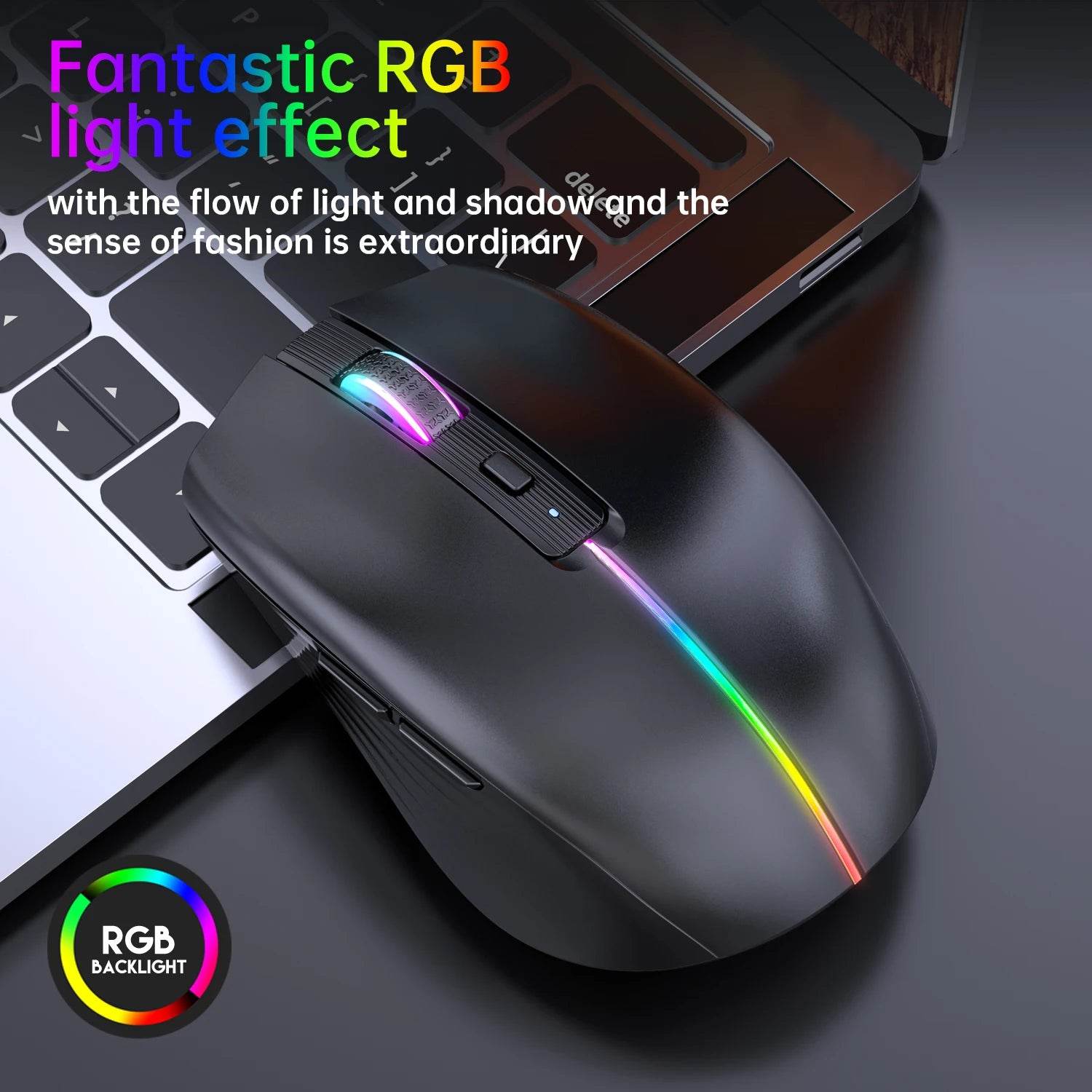 Mouse Wireless Dual-mode Reîncărcabil cu Buton Mute RGB 1600 DPI - Venduqo