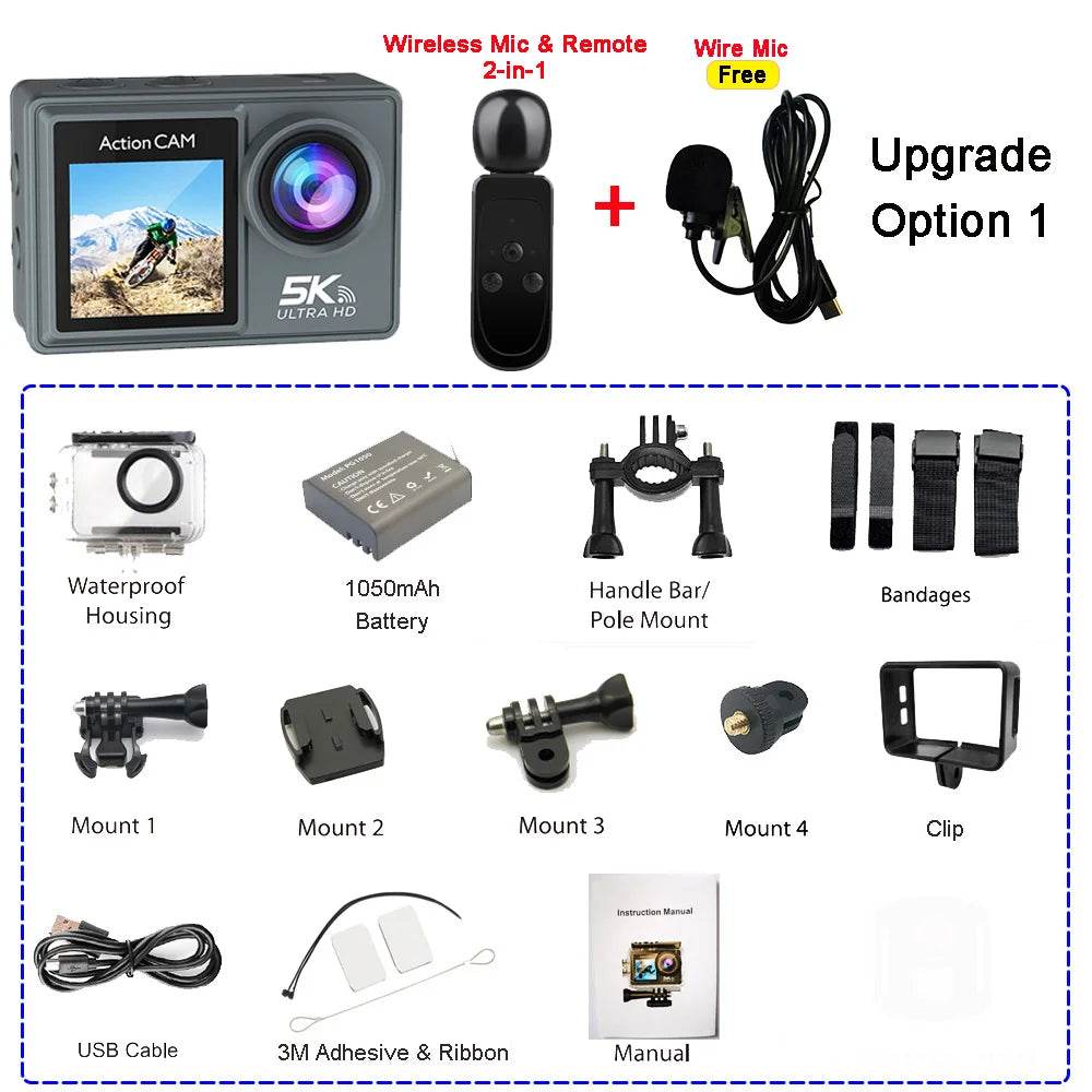 Cameră de Acțiune 5K 4K60FPS cu Ecran IPS Touch LCD și Microfon - Venduqo