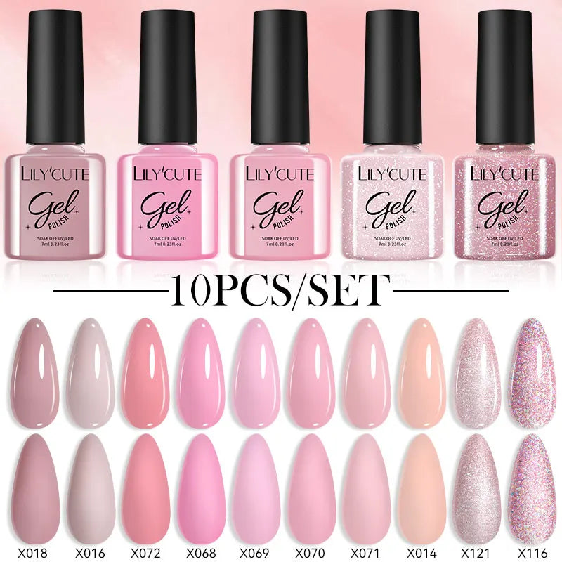 Set 10 Piese Lac Unghii Gel LILYCUTE - Culori de Primăvară și Vară