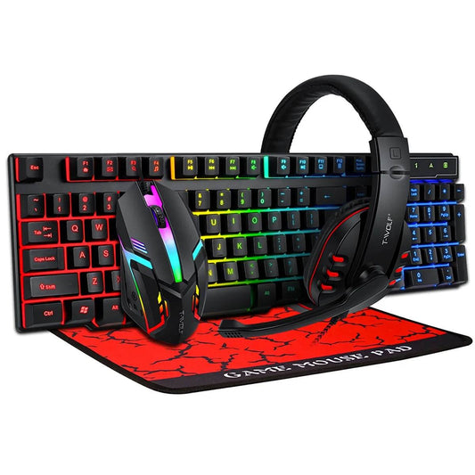 Set gaming 4Pcs: tastatură, mouse, căști și mousepad - Venduqo