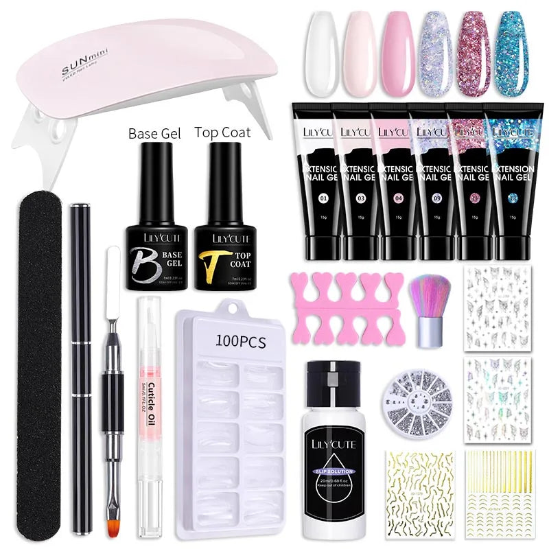 LILYCUTE Set Manicure 15ML cu Gel pentru Extensii Unghii și Lampă UV