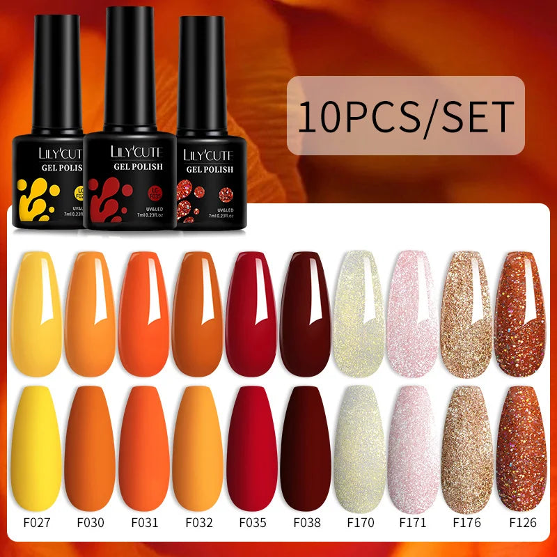 Set 10 Piese Lac Unghii Gel LILYCUTE - Culori de Primăvară și Vară