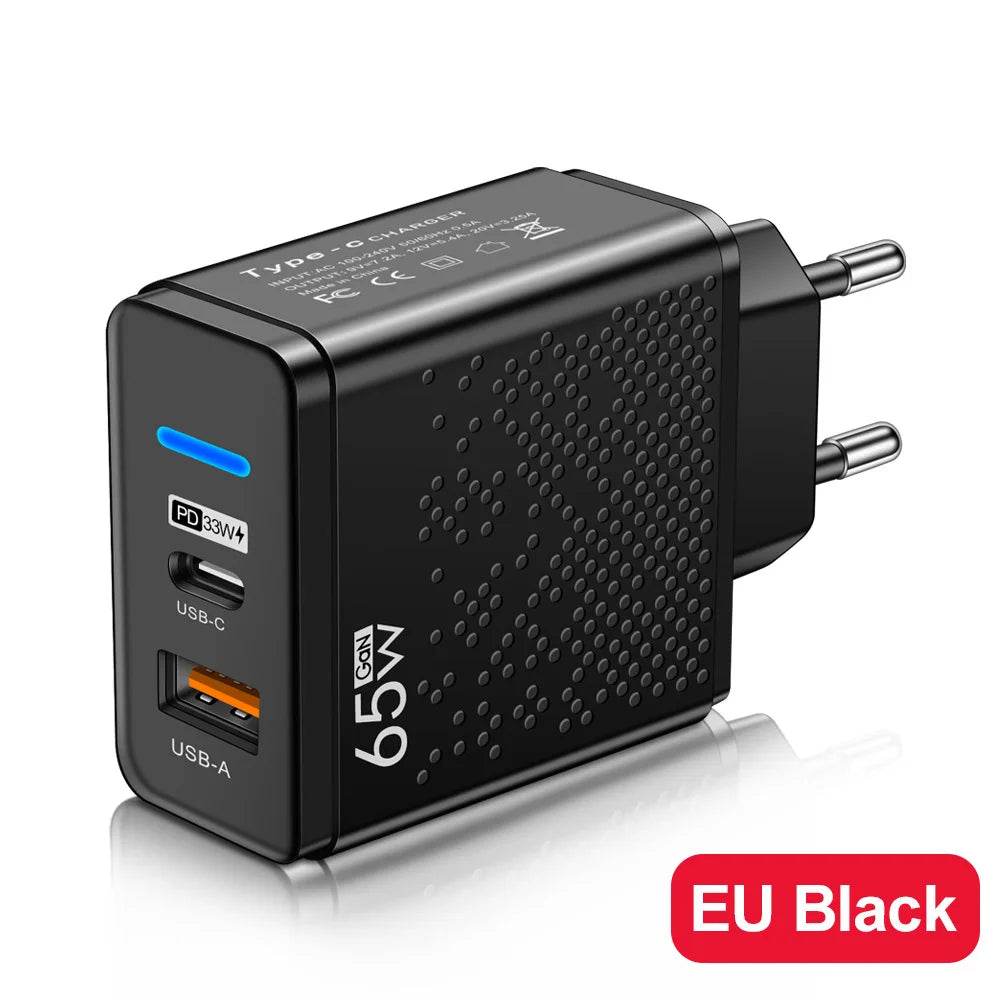 Încărcător Rapid LED 65W USB-A + USB-C pentru iPhone și Android - Venduqo