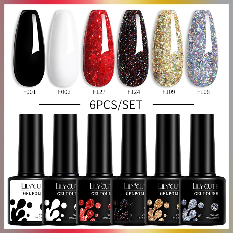 Set 6 Piese Oja Gel Termica LILYCUTE 7ML Serie Roșie