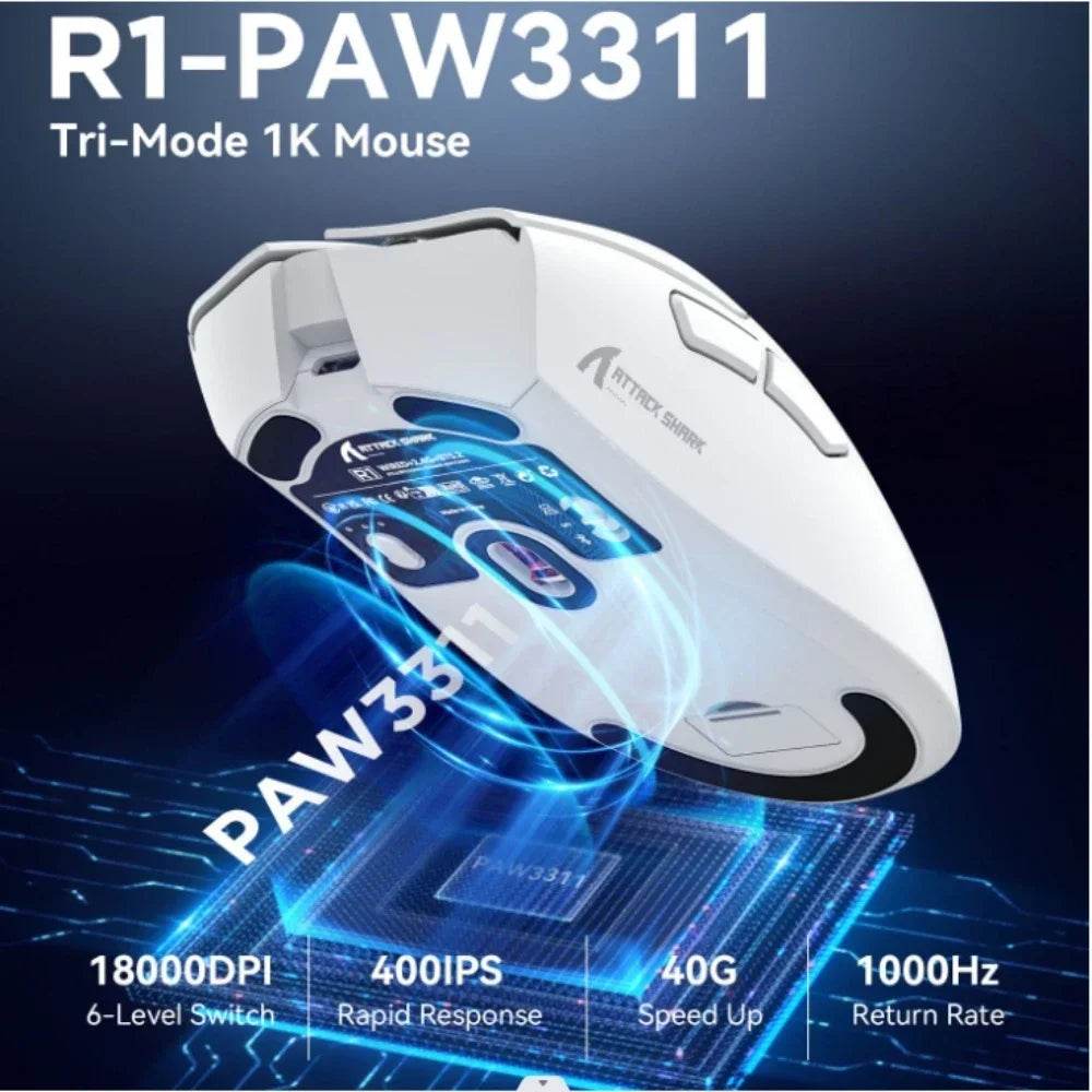 Mouse gamer wireless Attack Shark R1, 18000 DPI, Bluetooth - Venduqo