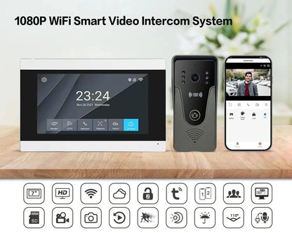 Interfon Video Wifi 1080P cu Ecran de 7 inch - Sistem de Acces RFID