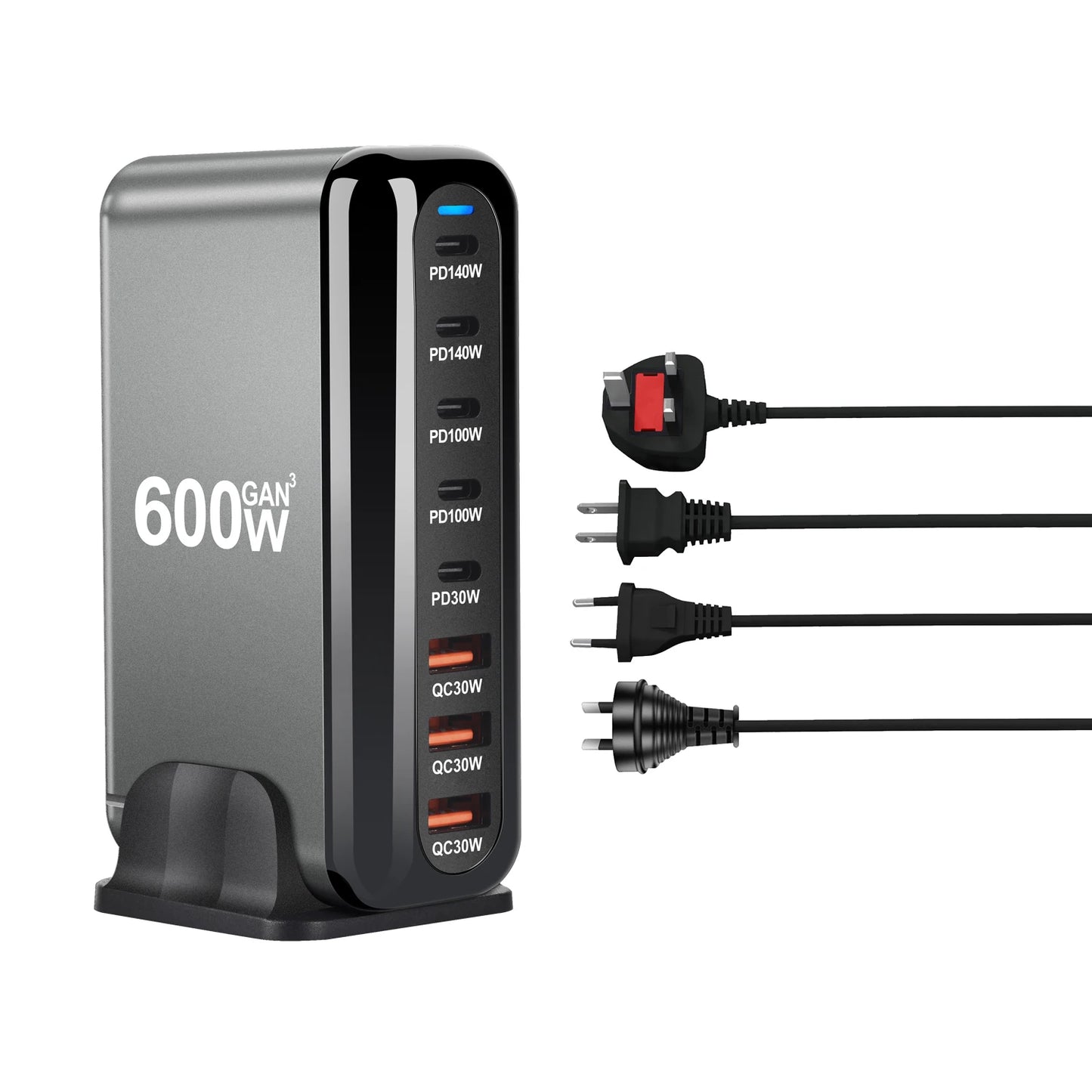 Încărcător Rapid 600W GaN 3.0 USB Tip C cu 8 Porturi