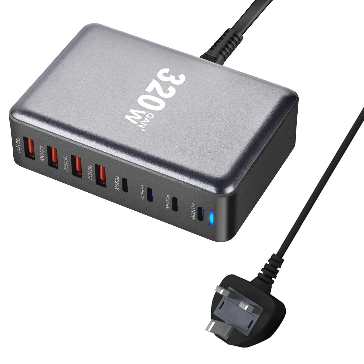 Încărcător GaN 320W USB C Rapid cu 8 Porturi