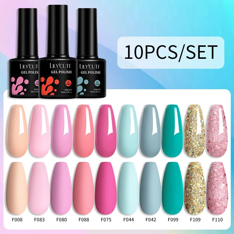 Set 10 Piese Lac Unghii Gel LILYCUTE - Culori de Primăvară și Vară