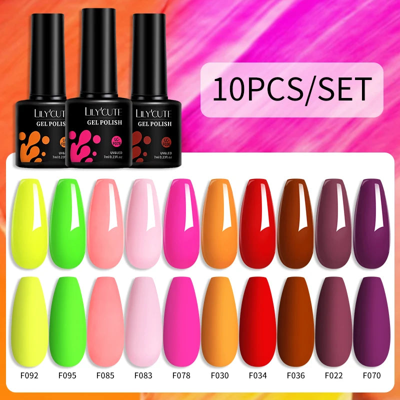 Set 10 Piese Lac Unghii Gel LILYCUTE - Culori de Primăvară și Vară