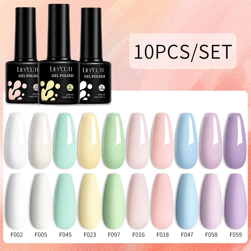 Set 10 Piese Lac Unghii Gel LILYCUTE - Culori de Primăvară și Vară