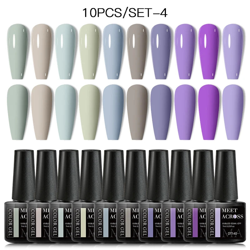 Set 10 Piese Oja Gel Semi Permanent Nude Roz Alb Glitter