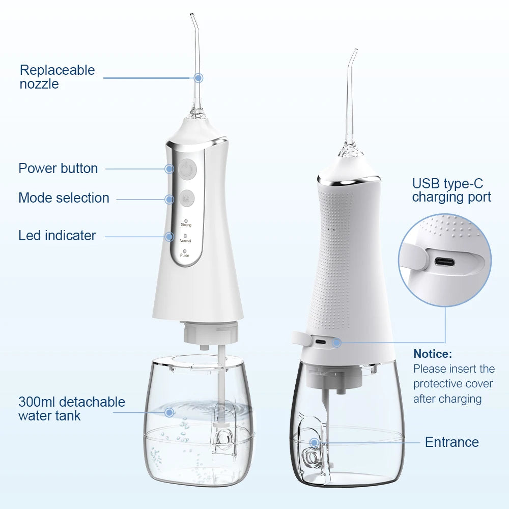 Irigator Oral Portabil cu Apă - 5 Duze, 3 Moduri, USB