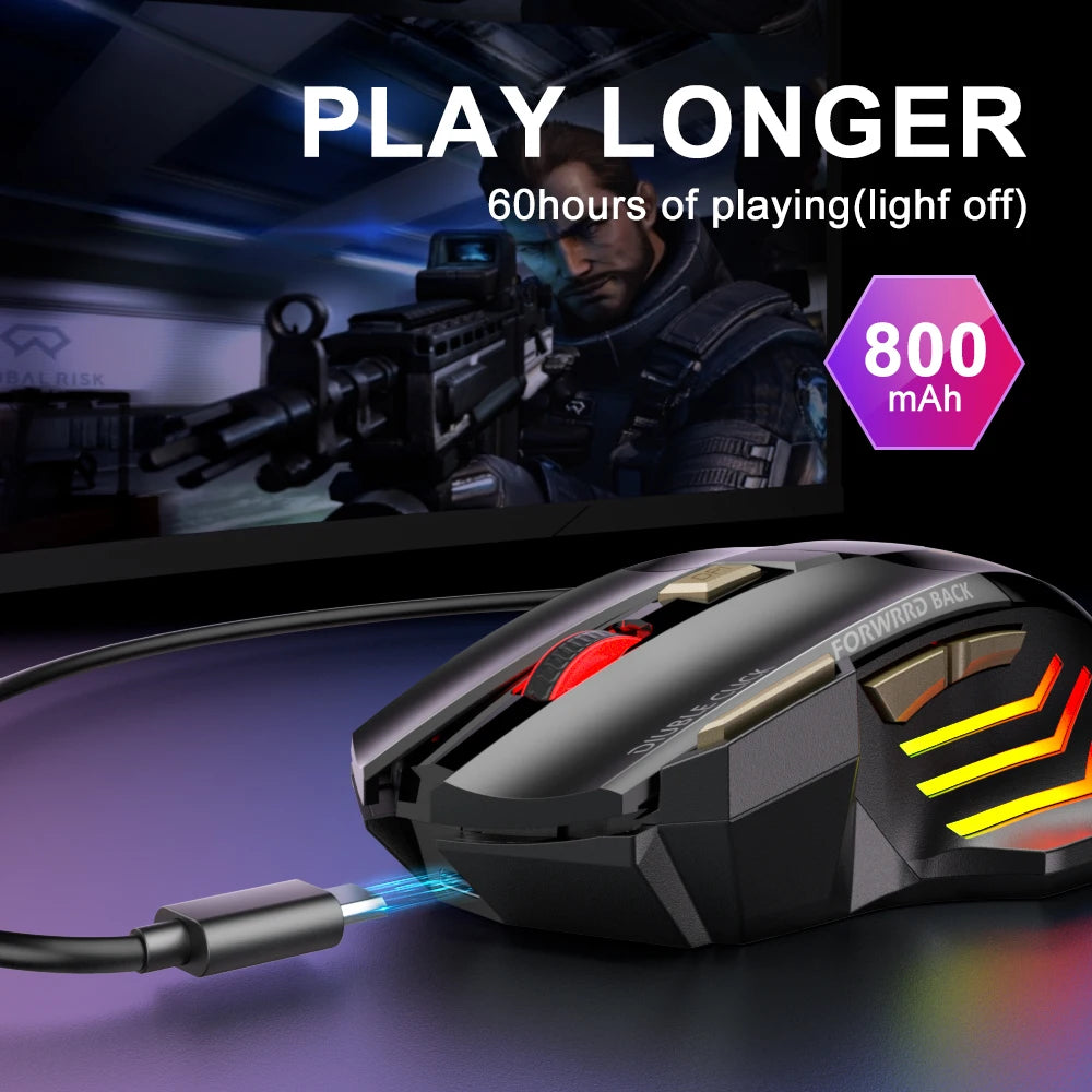 Mouse Wireless Reîncărcabil Gaming Ergonomic cu RGB