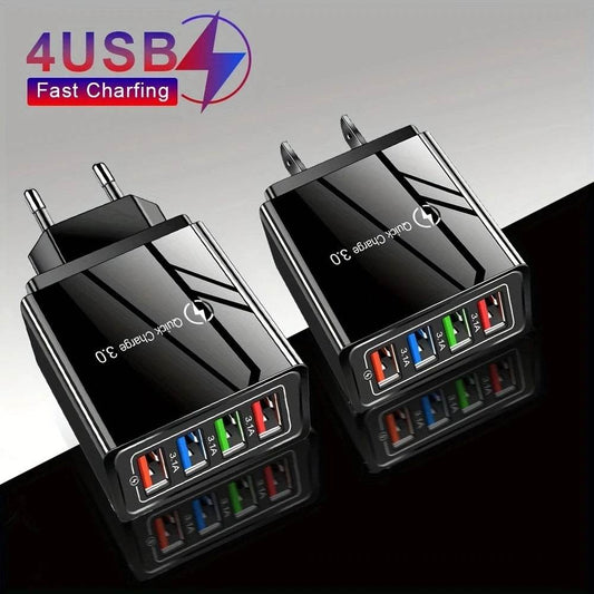 4-Port USB Fast Charger Adapter - EU US 3A