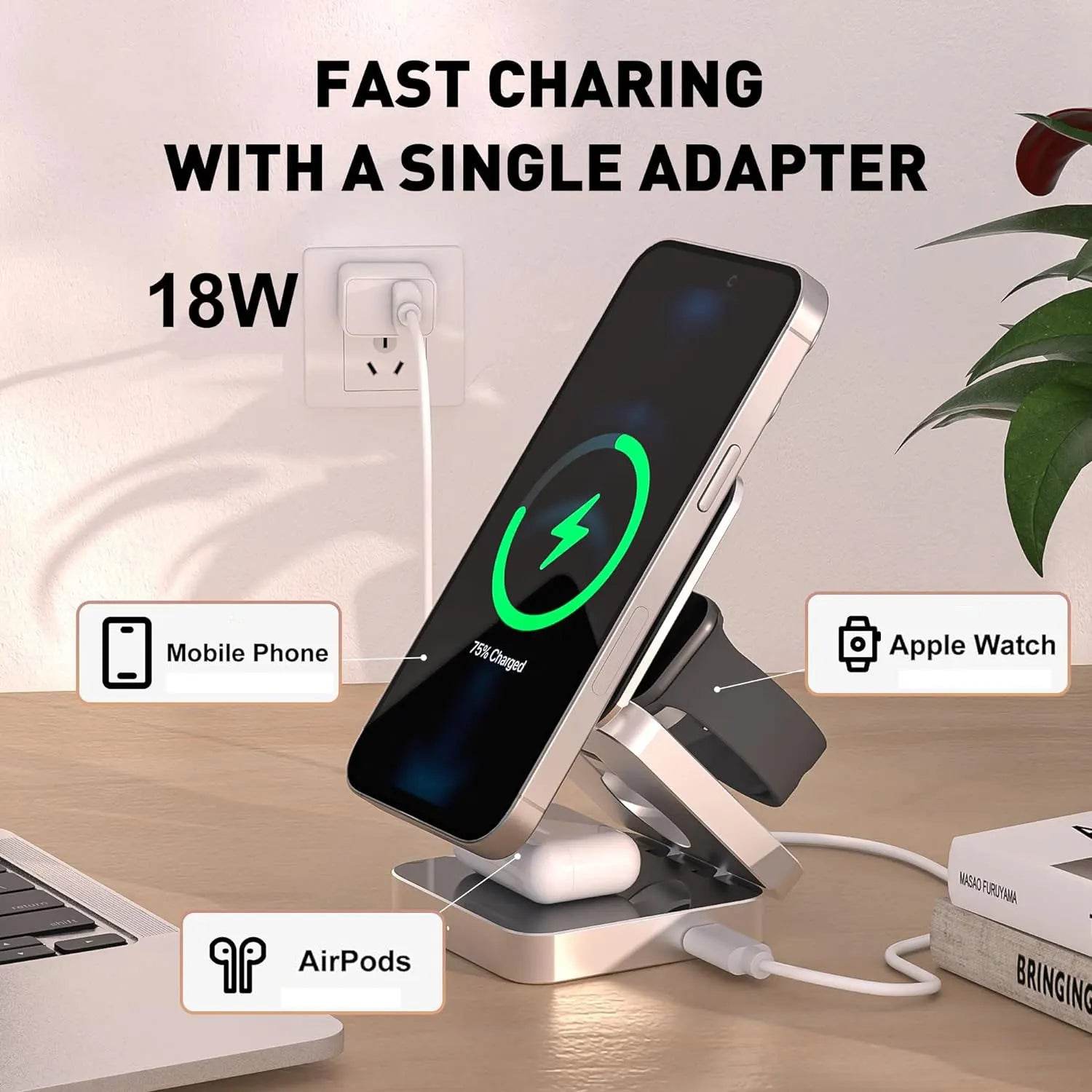 Încărcător Wireless Magnetic 3 în 1 30W pentru iPhone 15/14/13/12 Pro Max - Venduqo