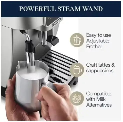 Mașină de Cafea Automată cu Frother Manual - Espresso și Latte, Argintie