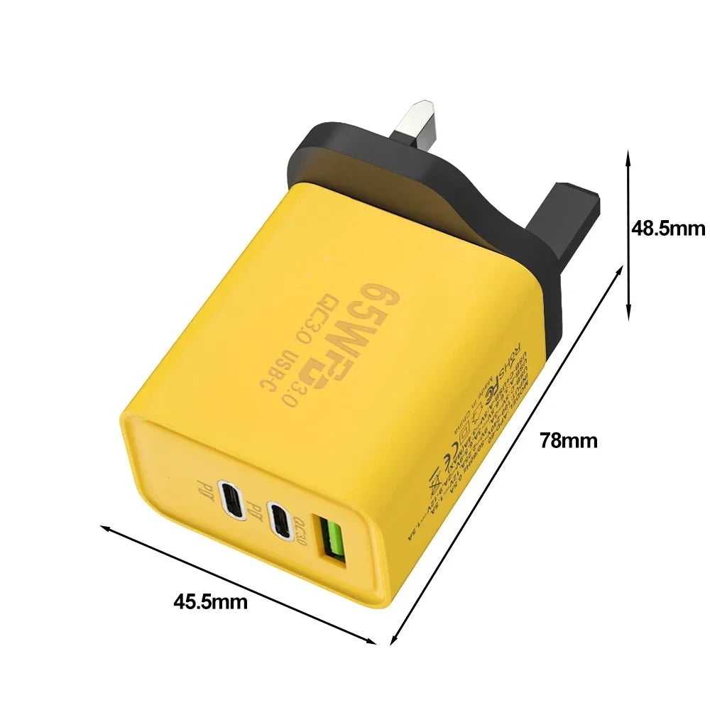 Încărcător 65W cu 3 Porturi USB PD - Încărcare Rapidă