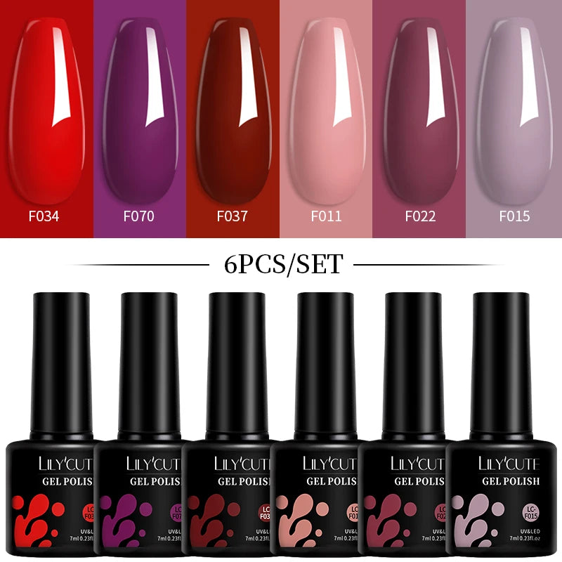 Set 6 Piese Oja Gel Termica LILYCUTE 7ML Serie Roșie