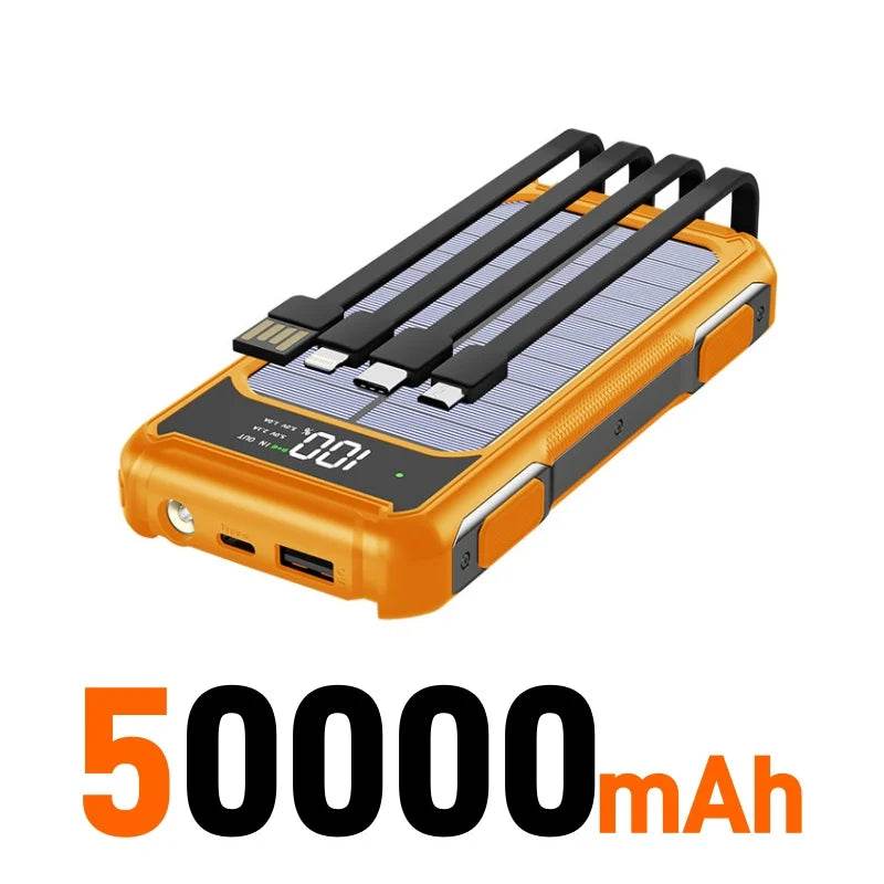 Bancă de putere solară 500000mAh 4 în 1 cu cablu încorporat - Venduqo