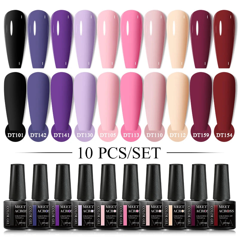 Set 10 Piese Oja Gel Semi Permanent Nude Roz Alb Glitter