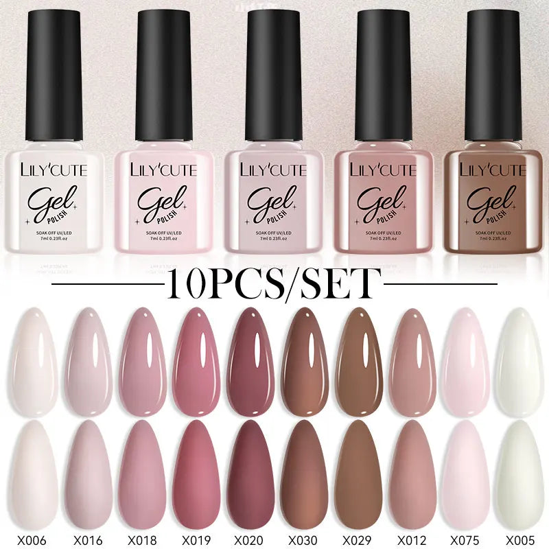 Set 10 Piese Lac Unghii Gel LILYCUTE - Culori de Primăvară și Vară