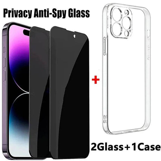 Set 2PCS Sticlă Anti-Spion + 1PC Husa pentru iPhone 11-15 Pro Max - Venduqo