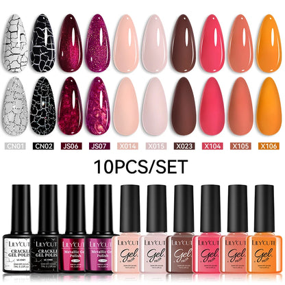 Set 10 Piese Lac Unghii Gel LILYCUTE - Culori de Primăvară și Vară