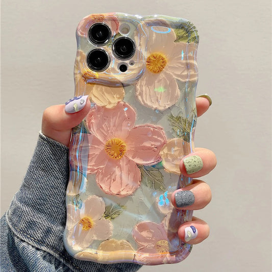 Husa Telefon Retro cu Ulei pentru iPhone 11-16 - Design Floral