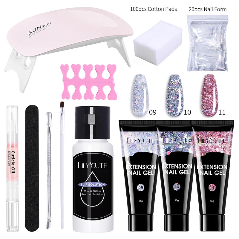 LILYCUTE Set Manicure 15ML cu Gel pentru Extensii Unghii și Lampă UV