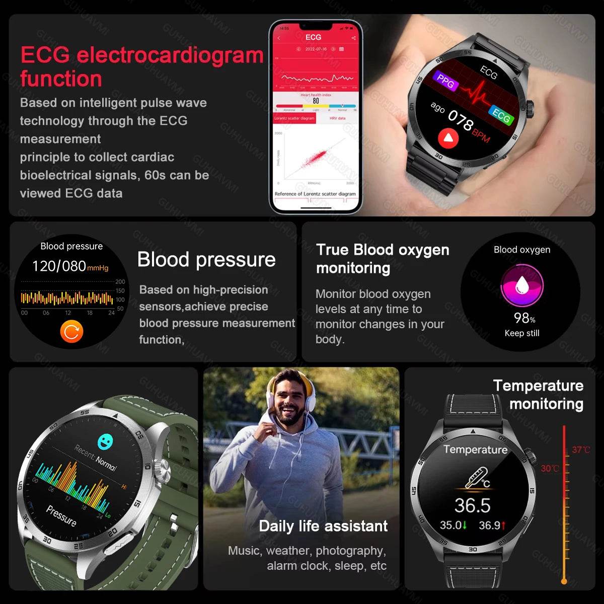 Ceas Smart ECG+PPG Uric Acid & Glucose Monitoring 2025 - Venduqo