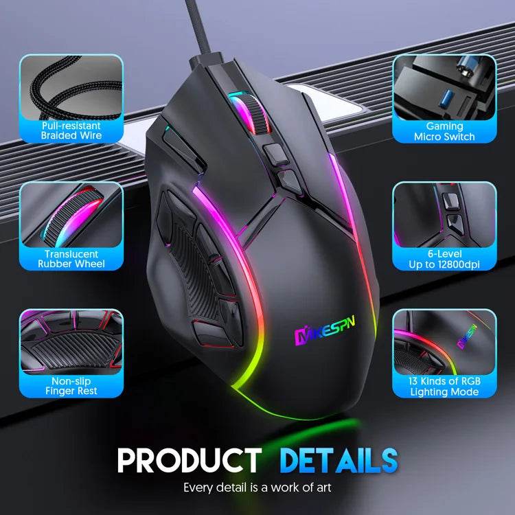 Mouse Gaming RGB 12800DPI cu 12 Taste Programabile - Venduqo