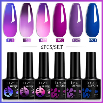 Set 6 Piese Oja Gel Termica LILYCUTE 7ML Serie Roșie