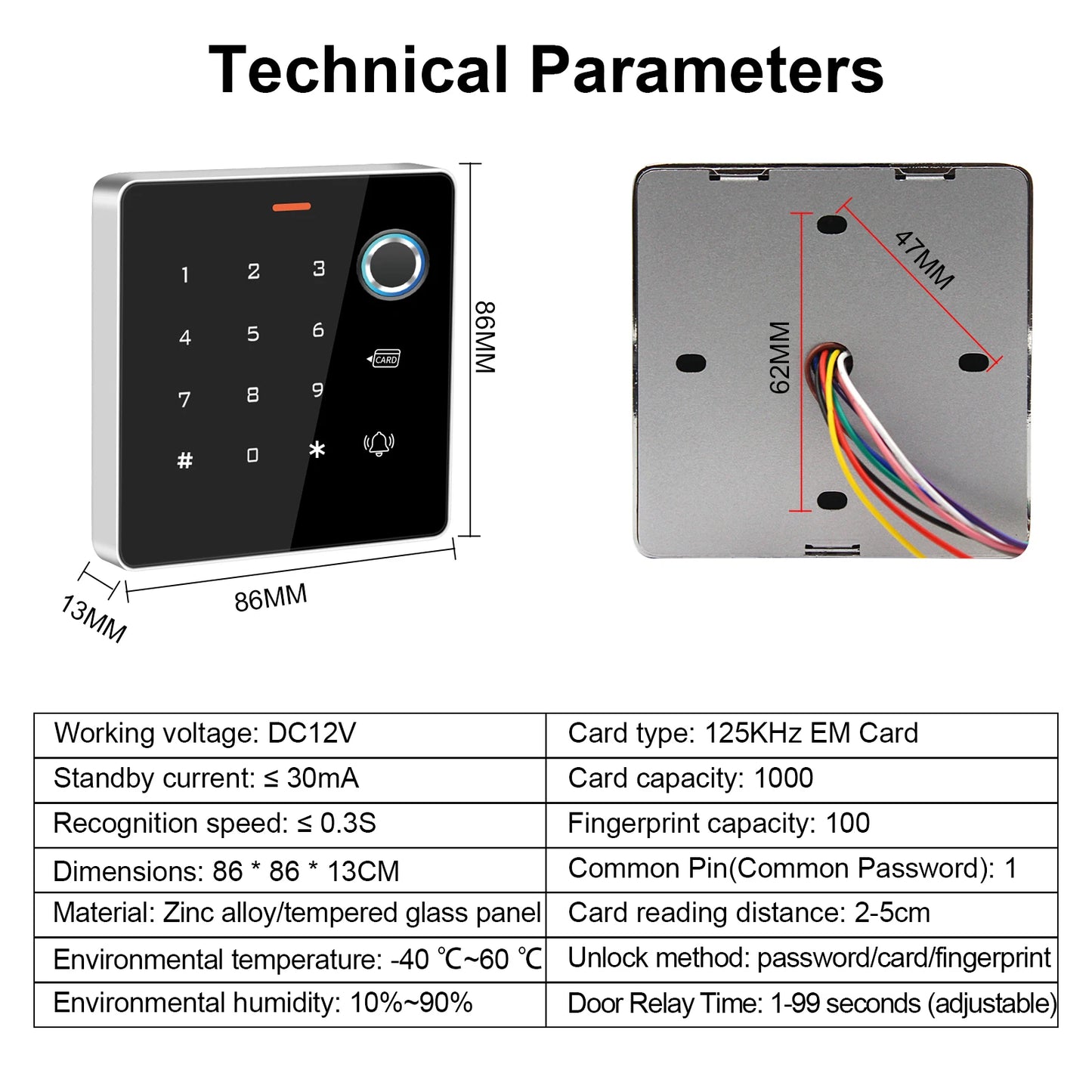 Zinc Backlight Fingerprint Keypad pentru Control Acces 12V