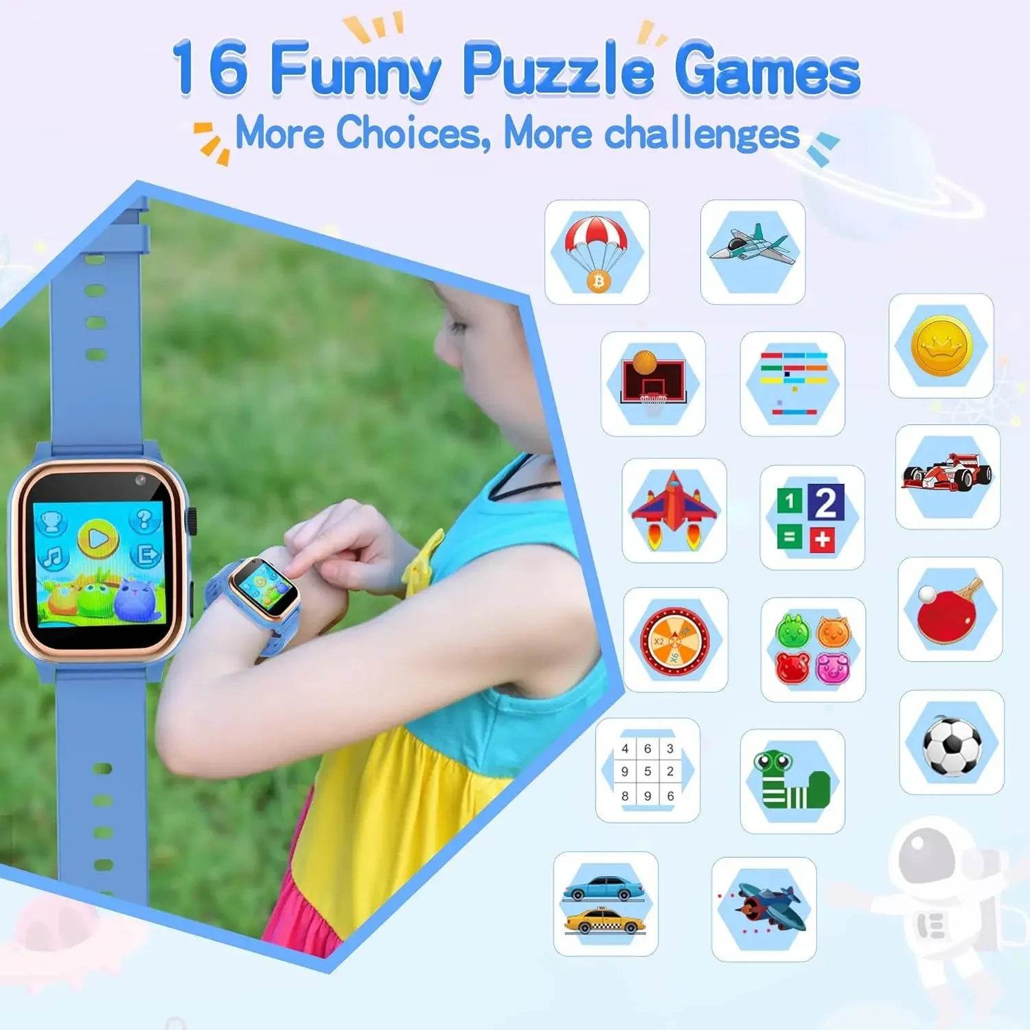 Ceas Inteligent pentru Copii 2024 cu 16 Jocuri Puzzle - Venduqo