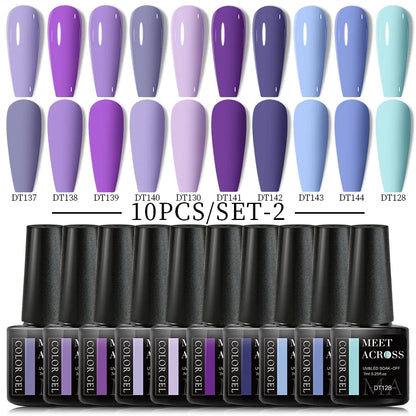 Set 10 Piese Oja Gel Semi Permanent Nude Roz Alb Glitter