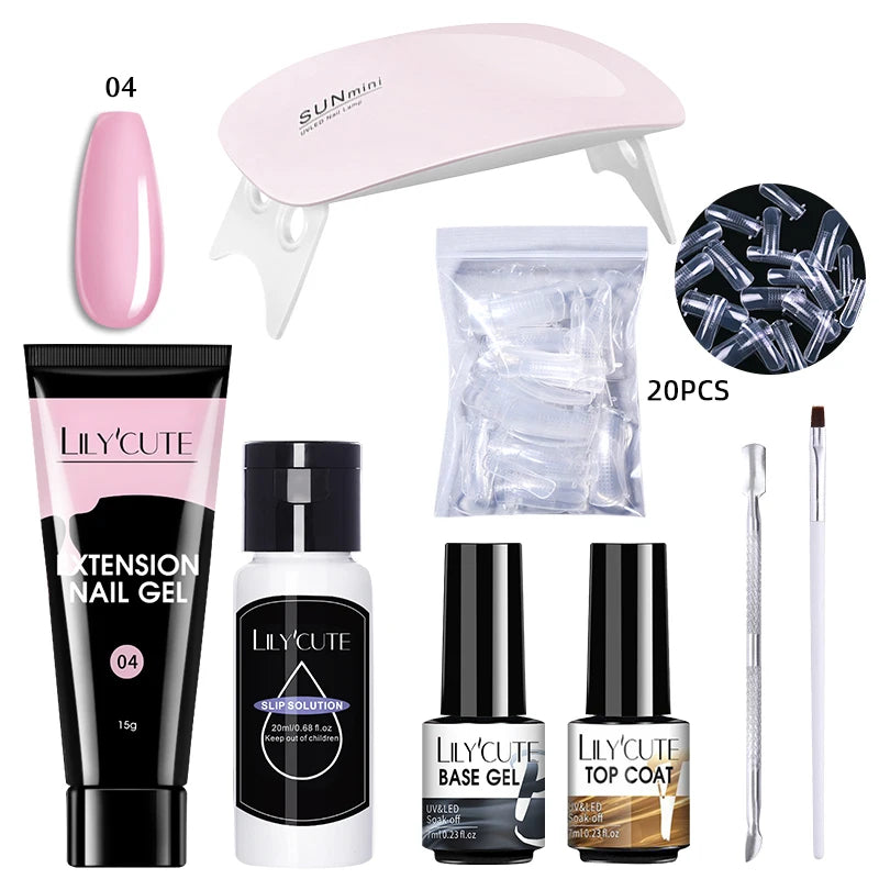 LILYCUTE Set Manicure 15ML cu Gel pentru Extensii Unghii și Lampă UV