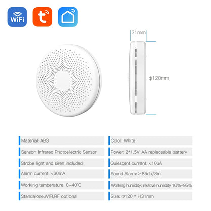 Detector Ultra Subțire 2 în 1 CO & Fum WiFi Tuya