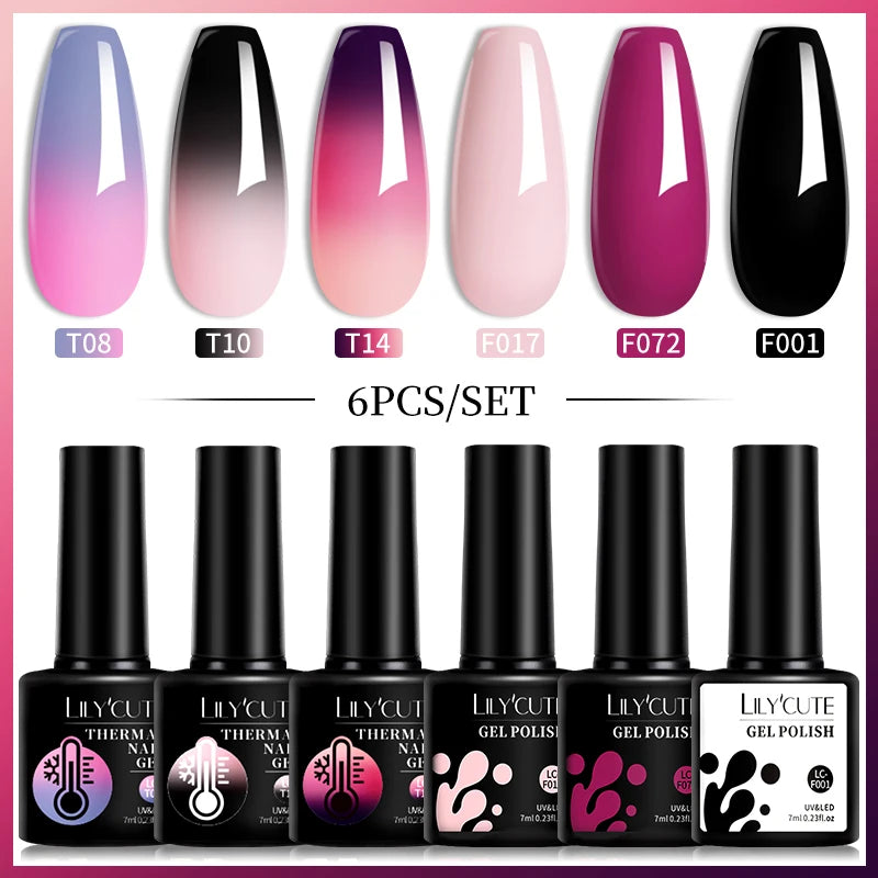 Set 6 Piese Oja Gel Termica LILYCUTE 7ML Serie Roșie