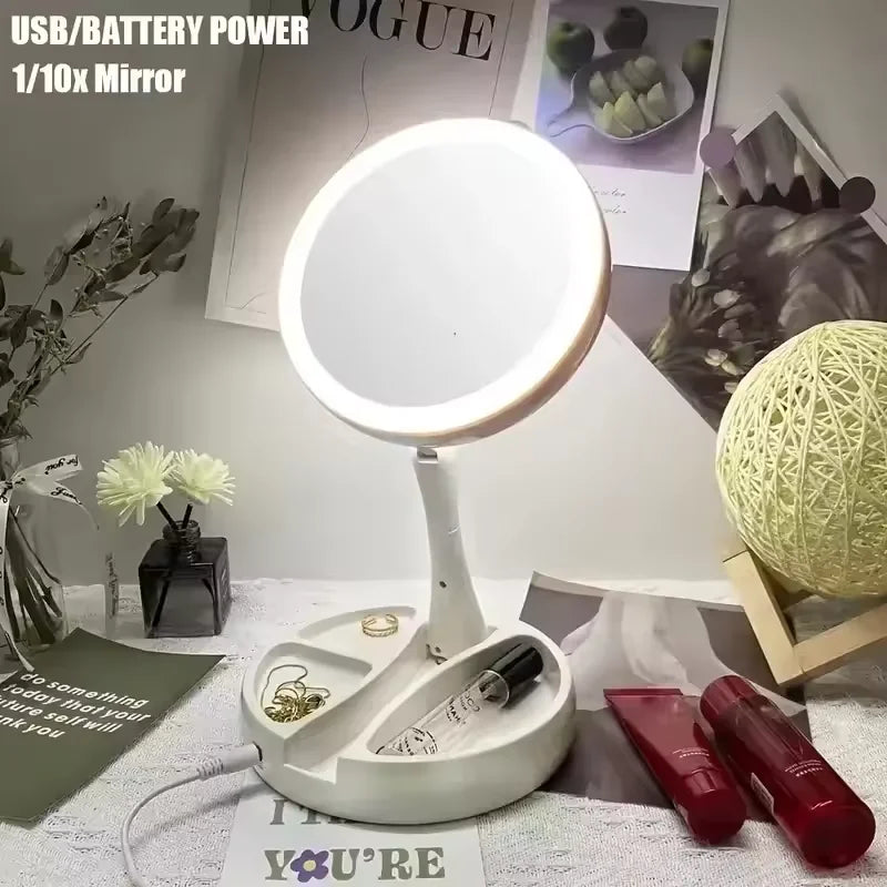 Oglindă Vanity Flexibilă și Pliabilă cu LED – 1X/10X