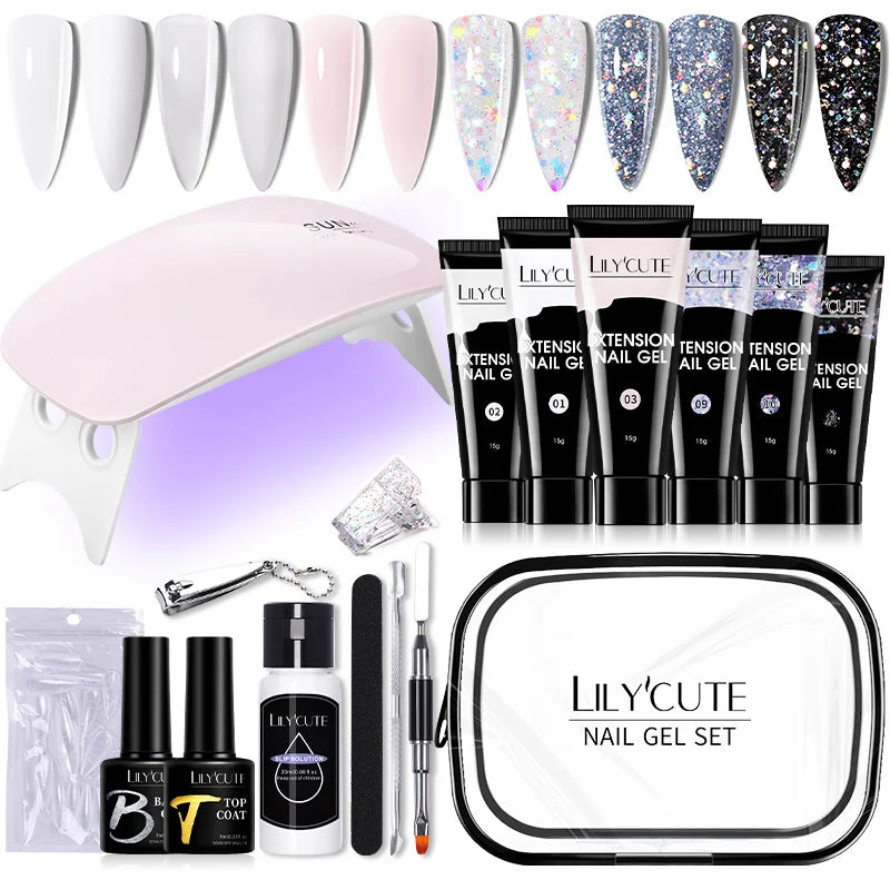 LILYCUTE Set Manicure 15ML cu Gel pentru Extensii Unghii și Lampă UV