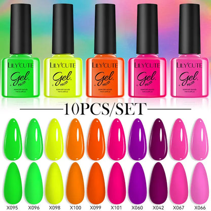 Set 10 Piese Lac Unghii Gel LILYCUTE - Culori de Primăvară și Vară