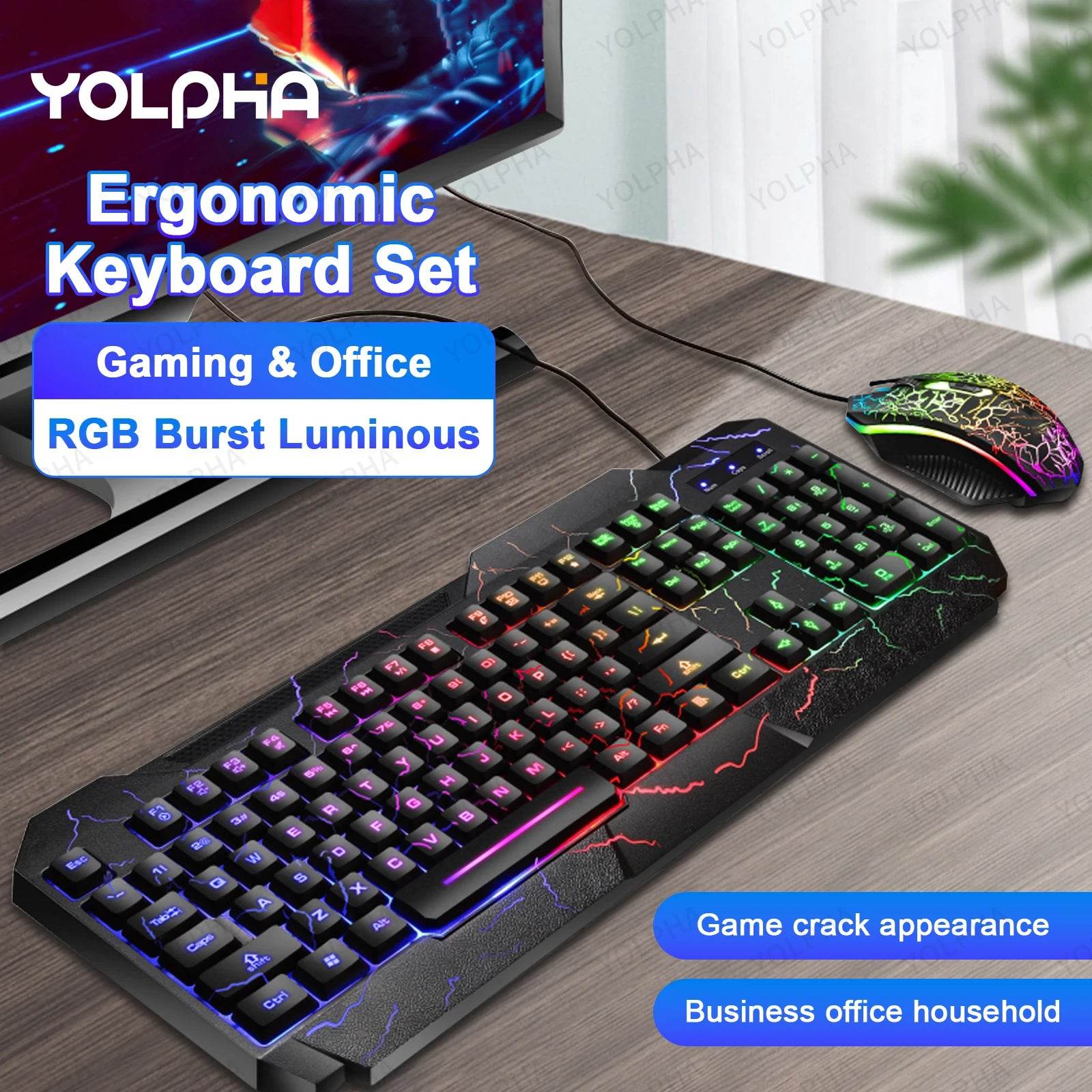 Set Tastatură și Mouse Gaming Crack Rainbow Glow - Venduqo