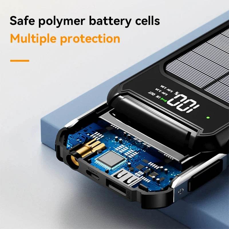 Bancă de putere solară 500000mAh 4 în 1 cu cablu încorporat - Venduqo