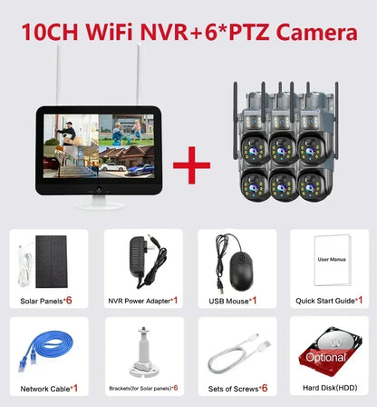 Camera Solar PTZ 4K Wifi cu Două Obiective și Monitor LCD 12.5"