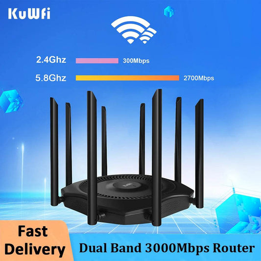Router Wireless Dual Band KuWFi 3000Mbps cu Repeater - Venduqo