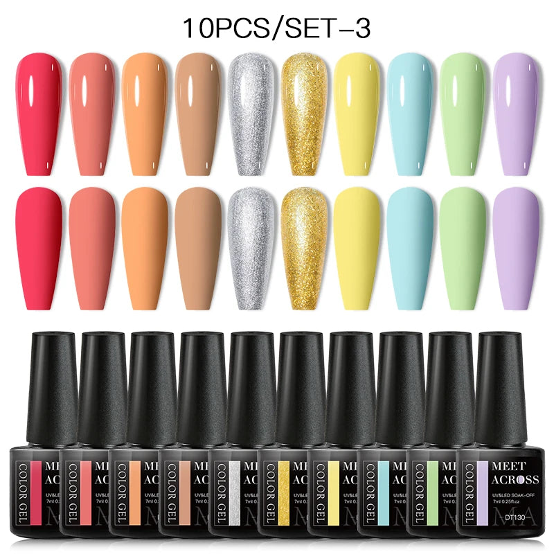 Set 10 Piese Oja Gel Semi Permanent Nude Roz Alb Glitter