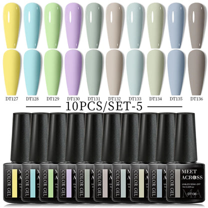 Set 10 Piese Oja Gel Semi Permanent Nude Roz Alb Glitter